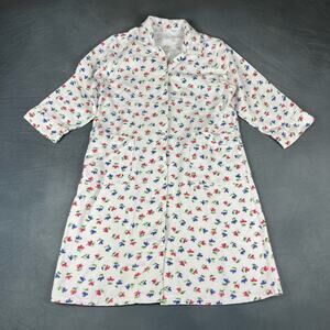 Vintage Grandma Night Gown Waffle Knit Button Down Floral with Pockets O-07